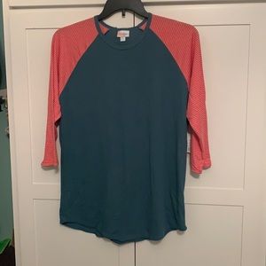 LuLaRoe Randy~Baseball Shirt~3/4 Length Sleeve~Teal and Orange